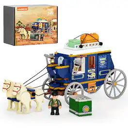 Lumibricks - 307-Piece Western Treasure Stagecoach Building Kit with LED Lights, Old West Carriage Model for Ages 16+