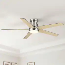 Vaczon - 52 Inch Modern Reversible Blades 3CCT Dimmable LED Smart Flush Mount Ceiling Fan with Light, Remote and App Control - Satin Nickel