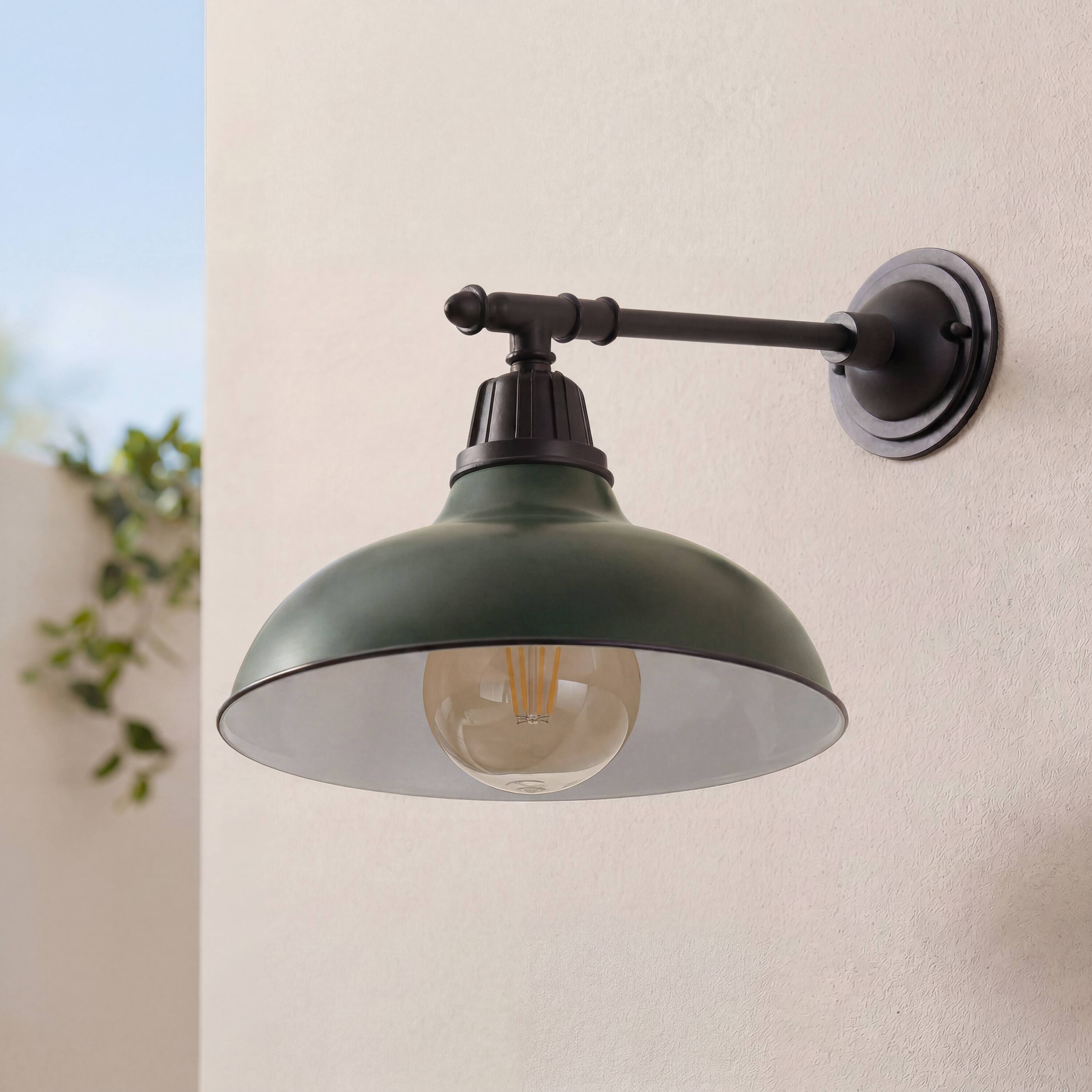 Alt View 7. Jonathan Y - Wallace 12.25" 1-Light Farmhouse Industrial Indoor/Outdoor Metal LED Victorian Arm Outdoor Sconce, Kumbu Green/Black - Kombu Green.