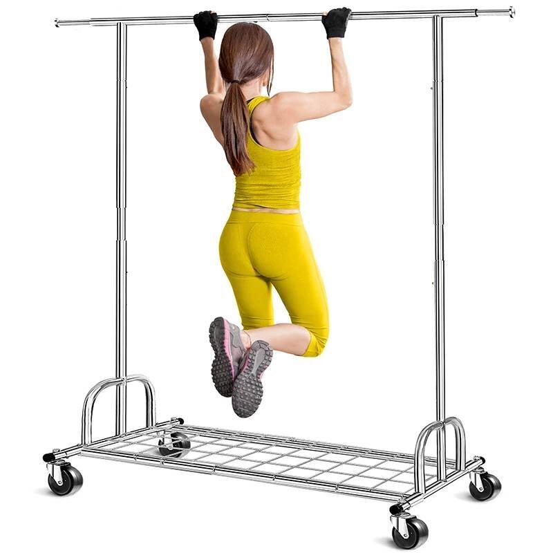 Angle. Hivvago - Heavy Duty Metal Clothing Bar Garment Rack on Lockable Casters - 450lb Capacity - Silver.