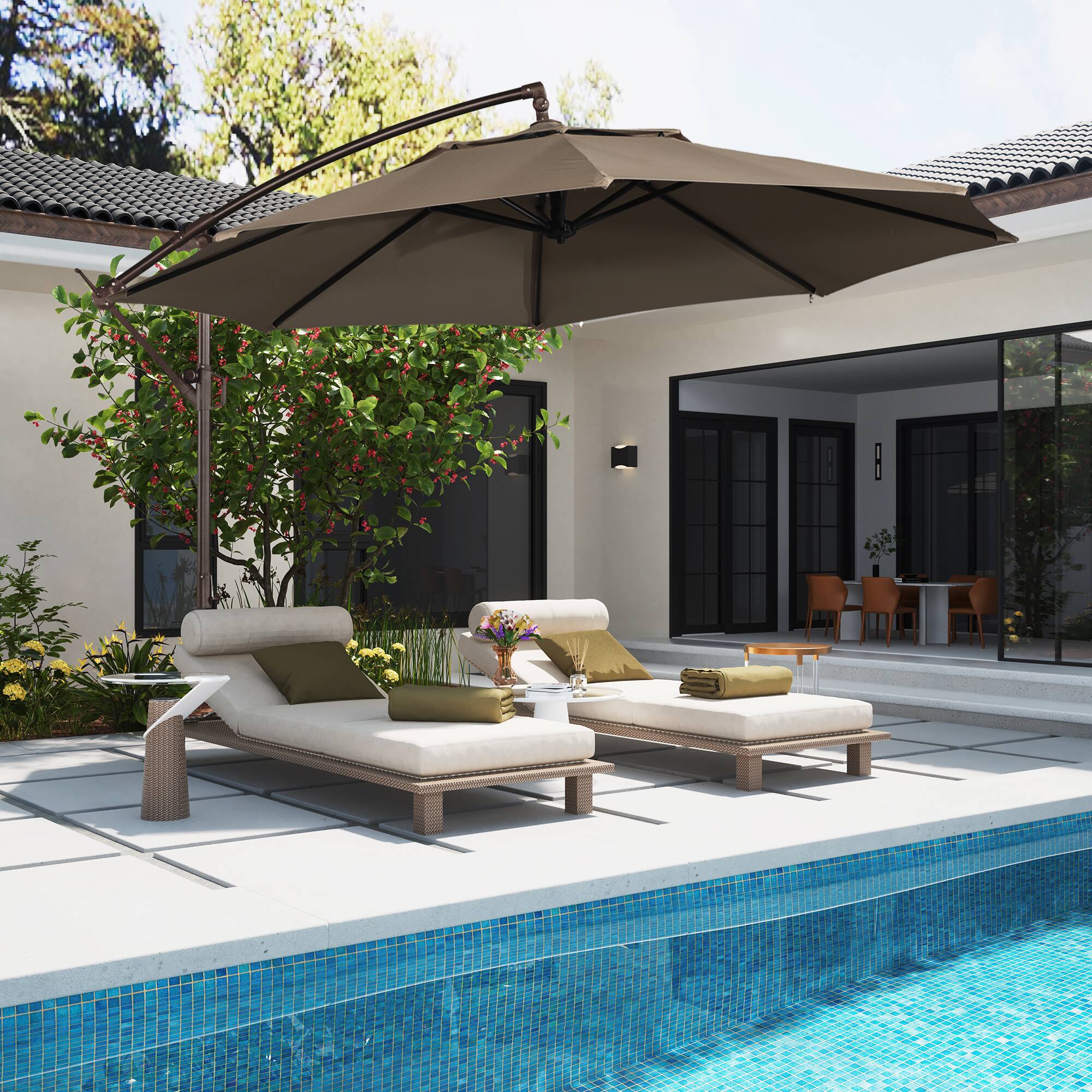 Alt View 4. Mondawe - 11ft Offset Patio Umbrella with Easy Tilt & Crank 360°Rotate - Tan.