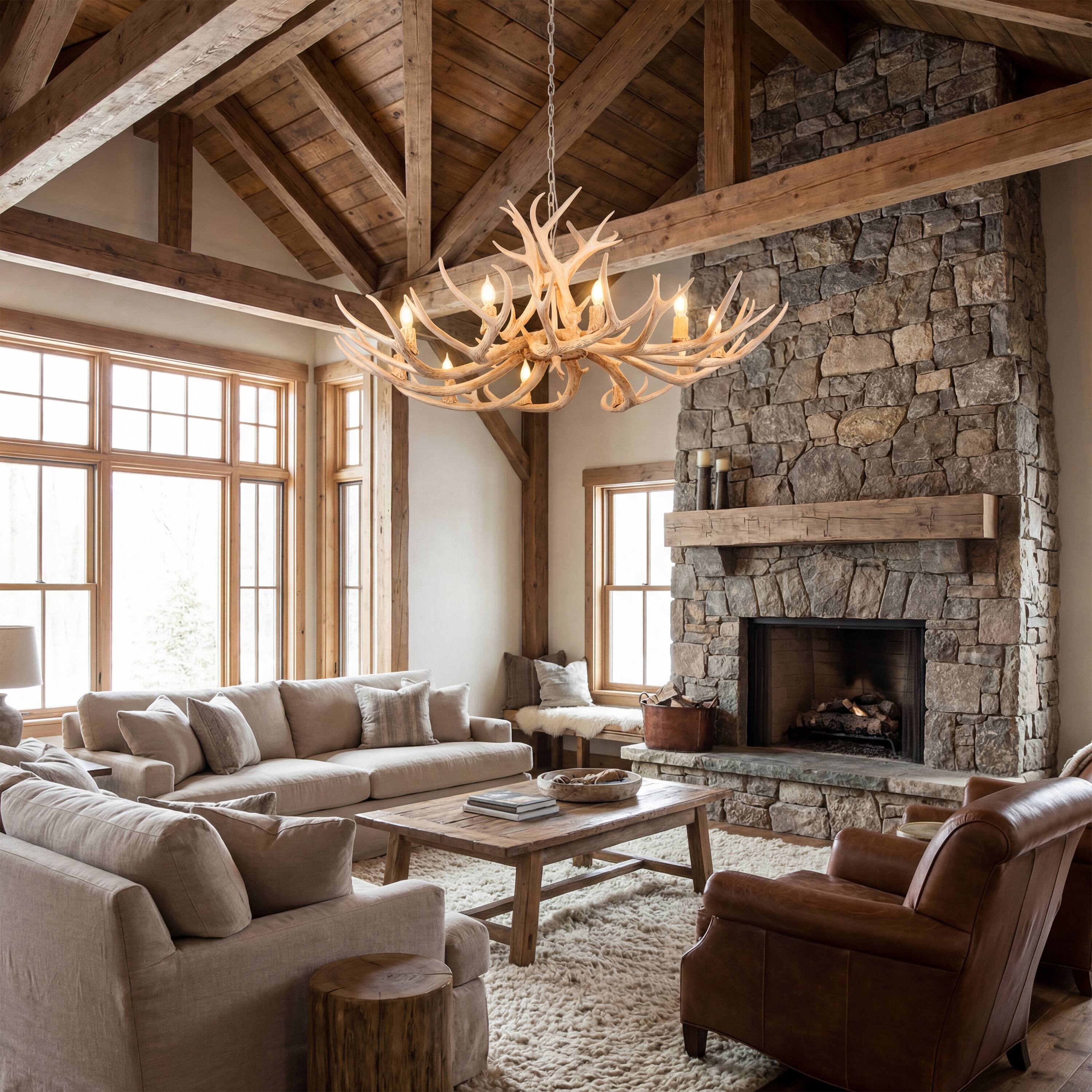 Alt View 9. Jonathan Y - Eldora 49" 10-Light Rustic Farmhouse Adjustable Resin Antler LED Chandelier, Beige - Beige.
