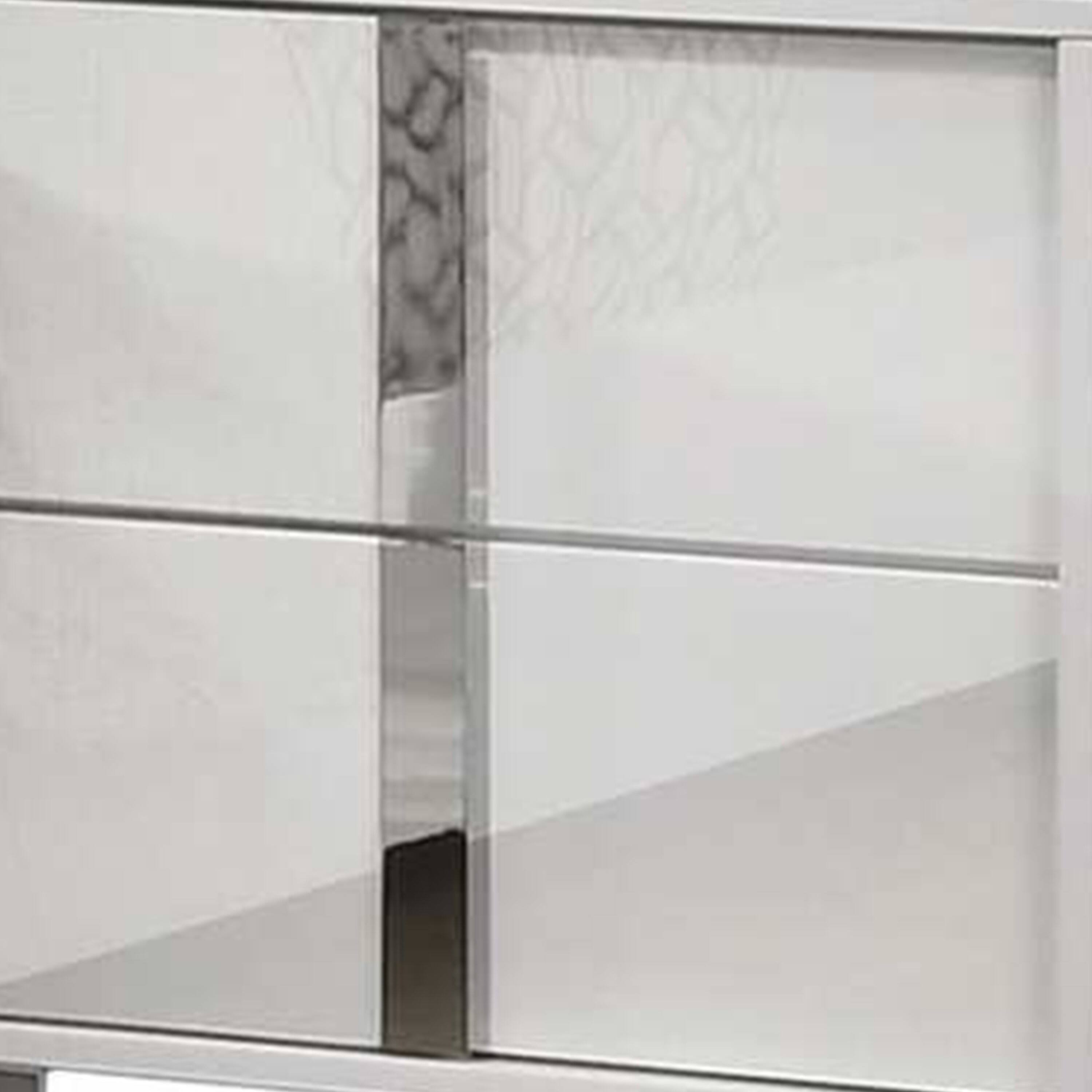 Alt View 1. Manhattan Lane - Suni Nightstand, Glossy White Wood with UV Finish, 2 Drawers, 24 Inch - White, Chrome.