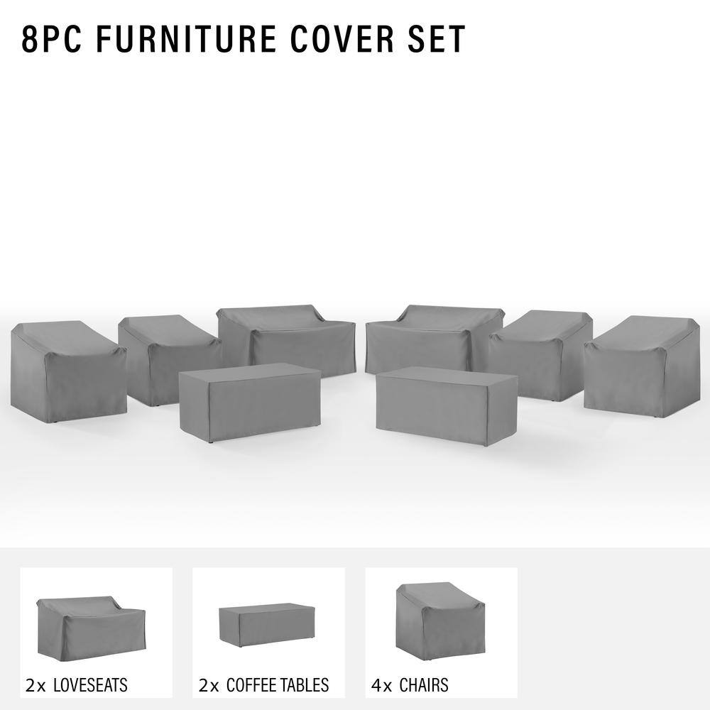 8PC FURNITURE COVER SET  
2x LOVESEATS  
2x COFFEE TABLES  
4x CHAIRS