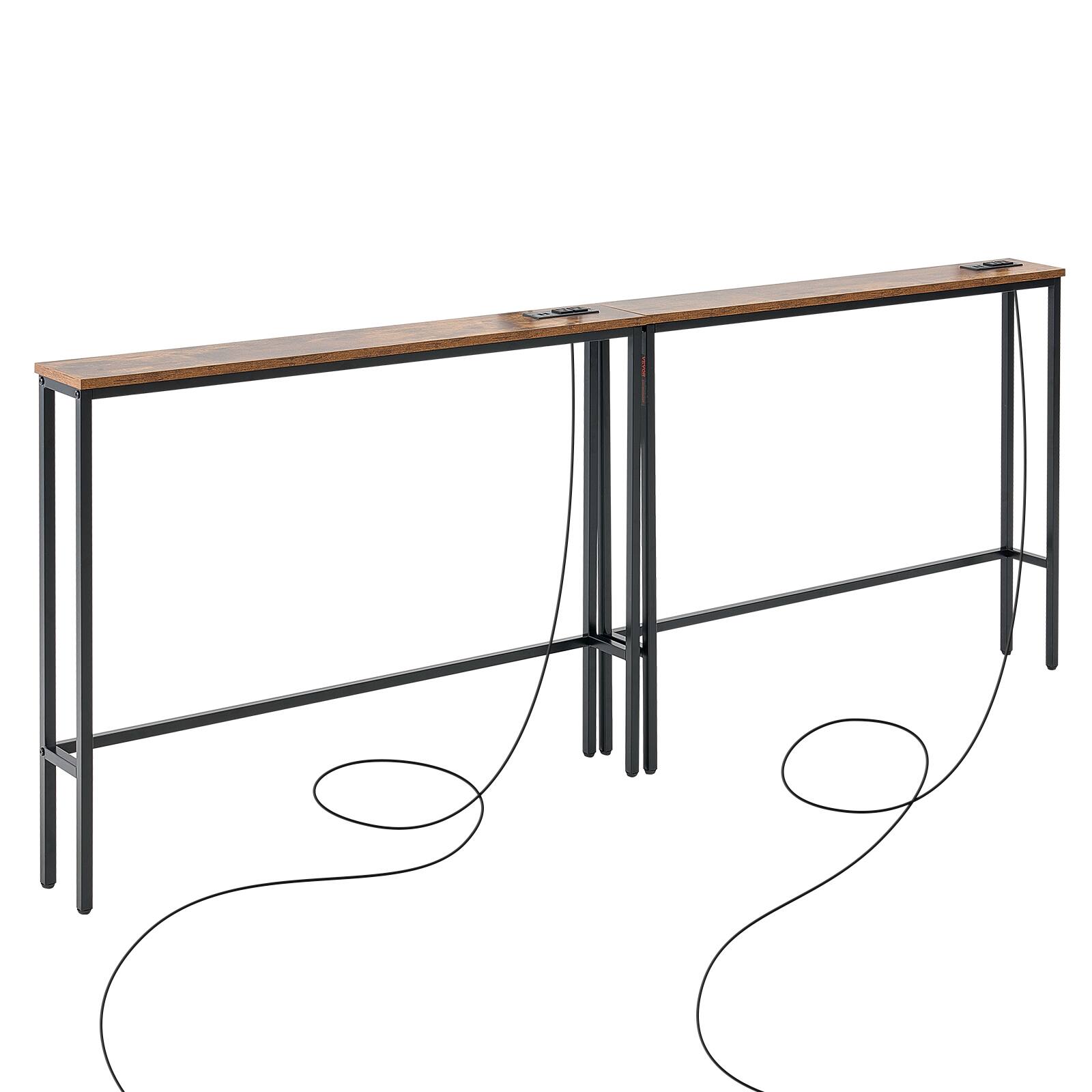 Alt View 5. VEVOR - Narrow Console Table, 2 Pack Behind Couch Table with Power Outlets, 1-Tier Long Entryway Table, Narrow Sofa Table - Brown.