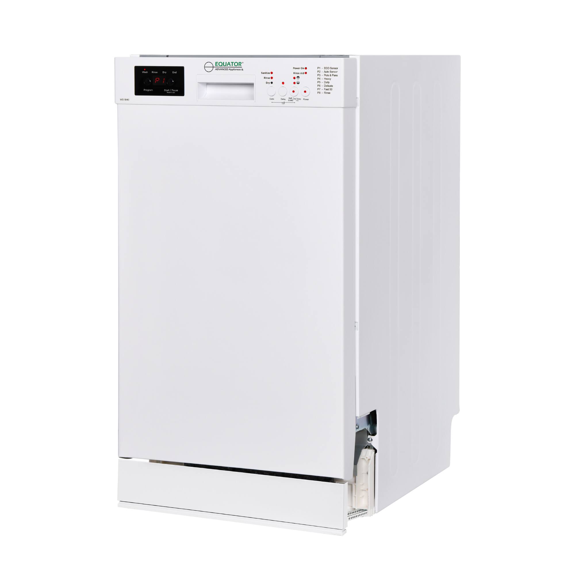 Back. Equator - Equator 18" Built-In Dishwasher Front Control 10 place+Wine Rack 3.4g Sanitize Super Dry 51 dB 110V Energy Star - White.