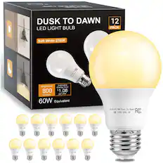 pack 7 Buth: Light LED Dawn Q1 Dusk
DUSK TO DAWN LED LIGHT BULB
12 PACK
Soft White 2700K
Estimated Brightness Energy Cost 800 $1.08 Lumens per year 60W Equivalent
L8-A19S-9W (Dusk To Dawn) 9W 120V 60Hz Am FC