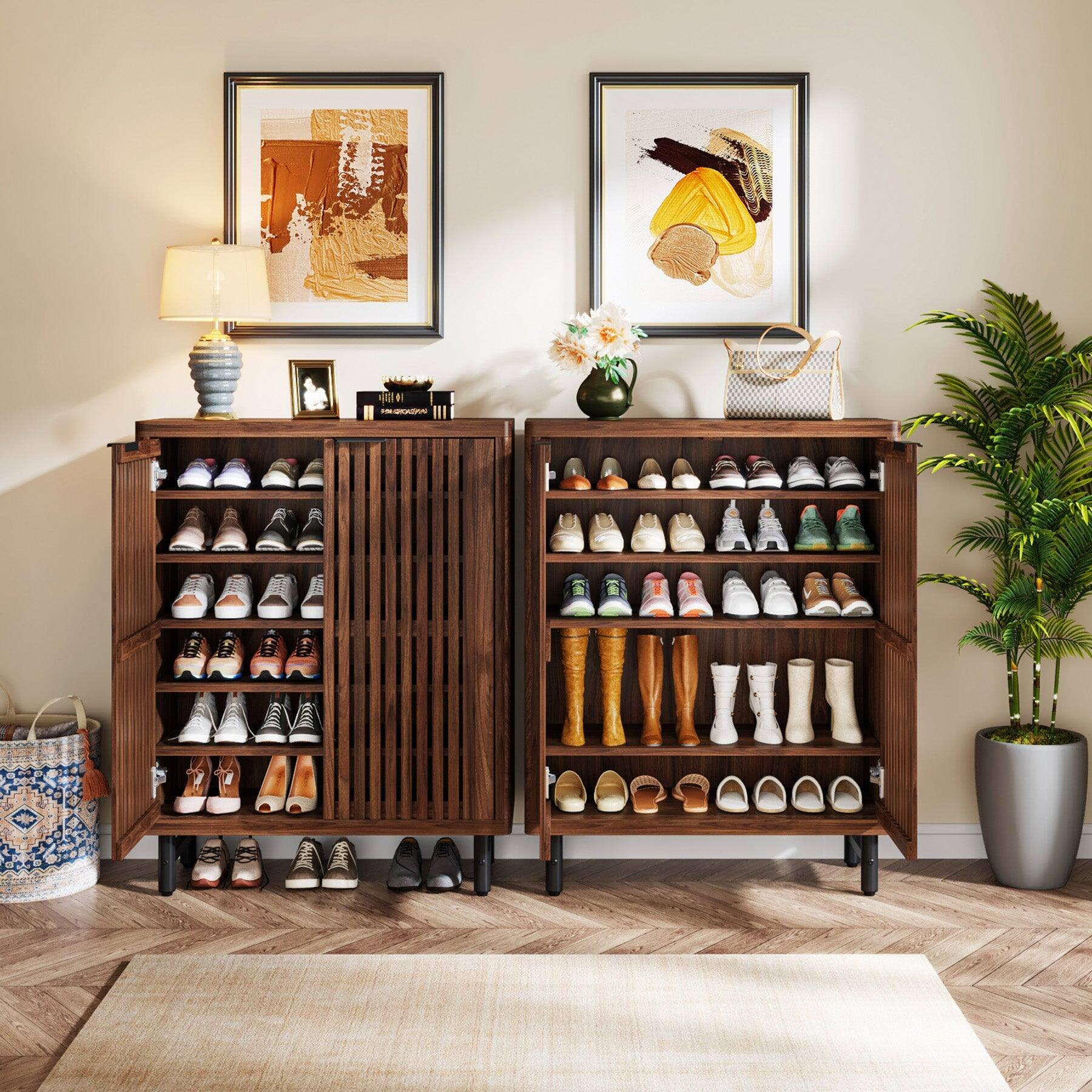 Alt View 2. Tribesigns - Office Storage Cabinet with Storage Shelves, for Everyday Organization in Workspaces and Office Reception Areas - Brown.