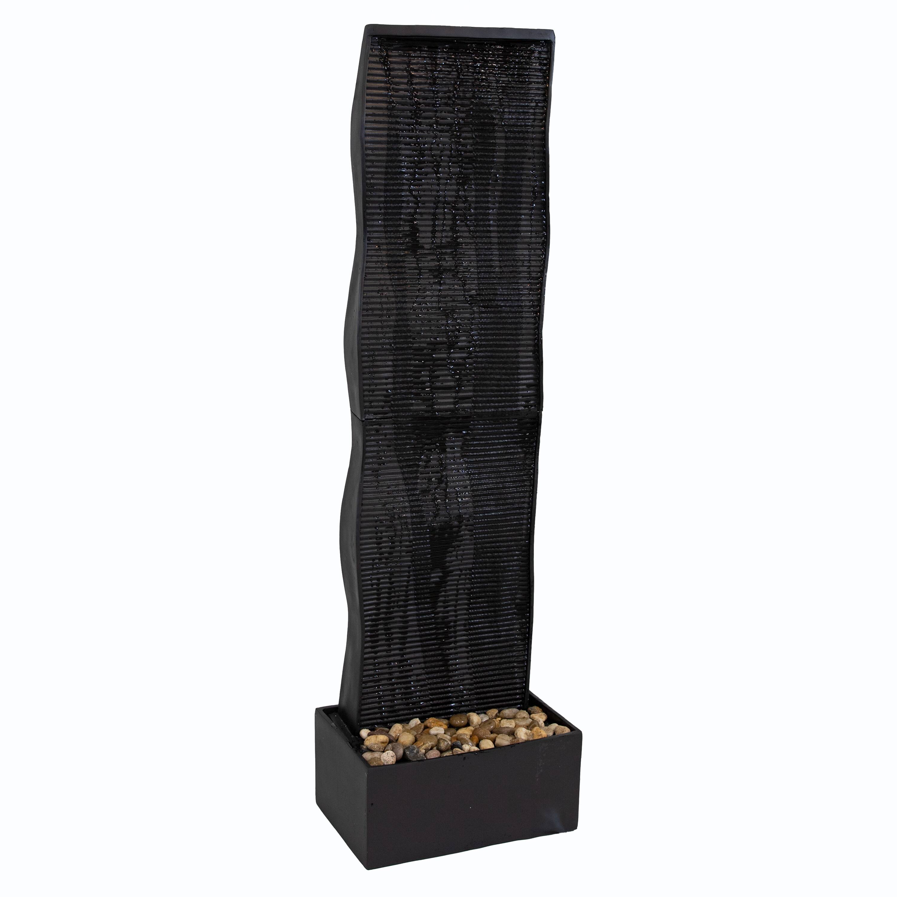 Alt View 2. Sunnydaze - Curved Ridge Indoor Waterfall Fountain with Spotlight - 56" - Black.