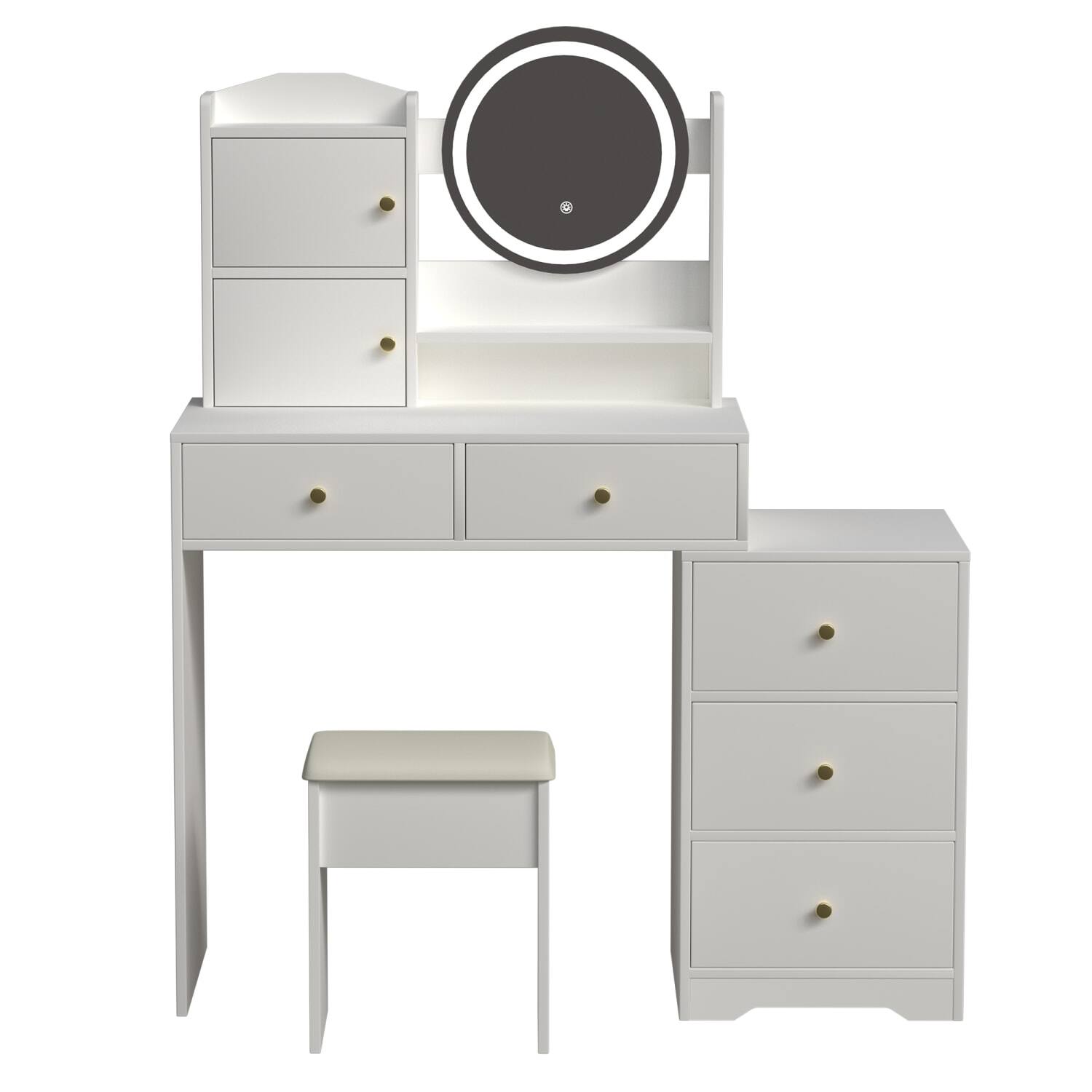 Alt View 5. Lirago - White Dresser Table Desk with Mirror Lights Wood Dressing Table Vanity 15.75”D x 47.24”W x 52.4”H - White.