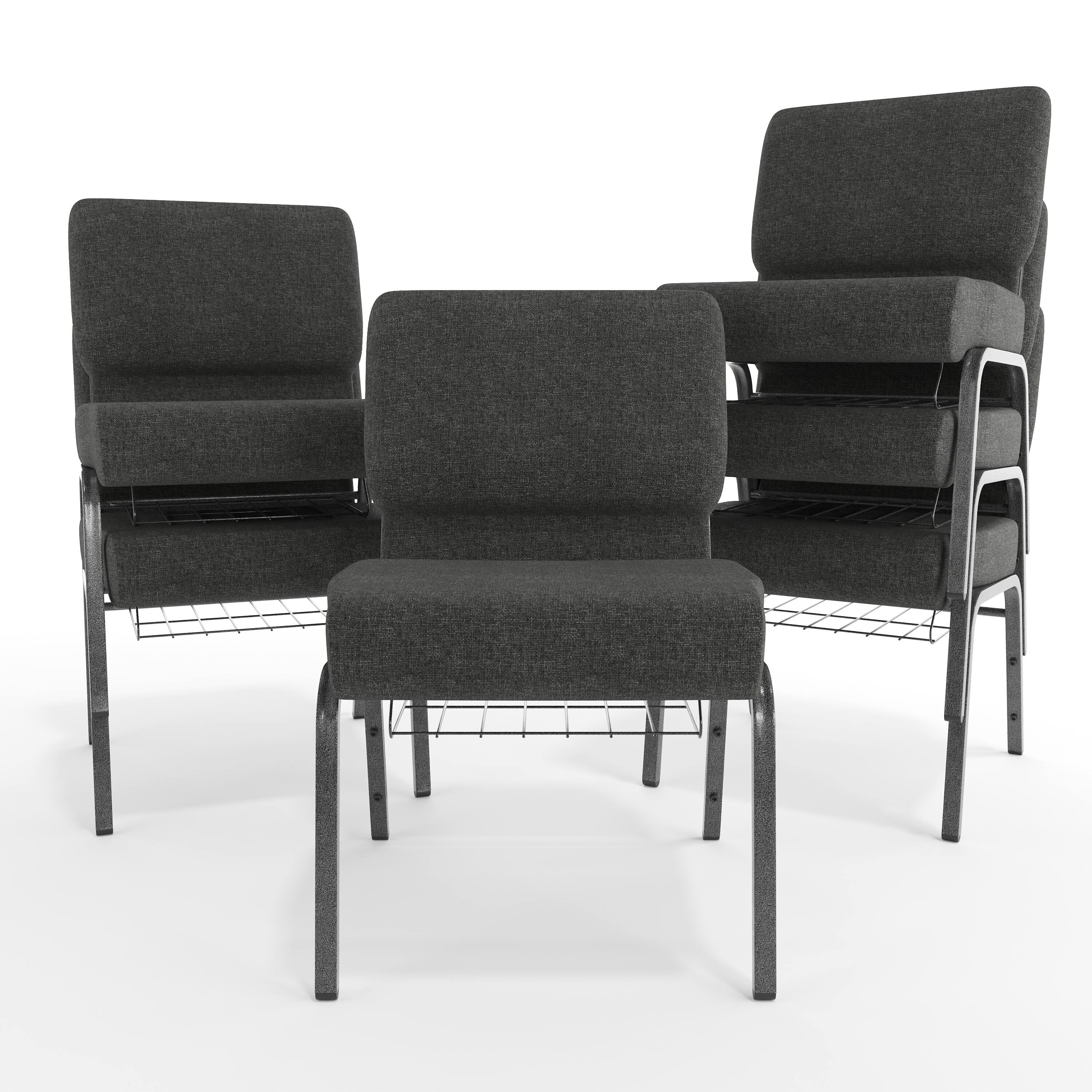 Alt View 10. Emma + Oliver - 21"W Church/Reception Guest Chair with Communion Cup Book Rack - Dark Gray Fabric/Silver Vein Frame.