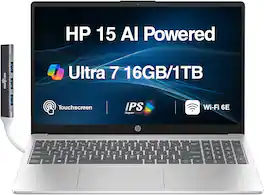HP - Upgraded - 15 Laptop 15.6 FHD (Intel i7-1355U, 16GB DDR4, 1TB PCIe SSD, Intel Iris Xe, Win 11 Pro) w/USB Hub - Natural Silver