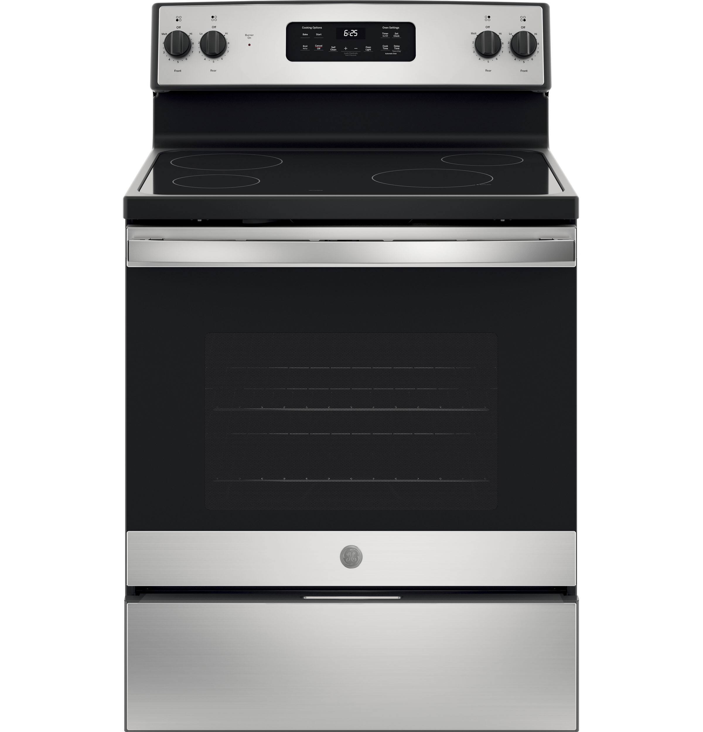Front. GE - 5.3 Cu. Ft. Freestanding Electric Range with Self-cleaning - Stainless Steel.