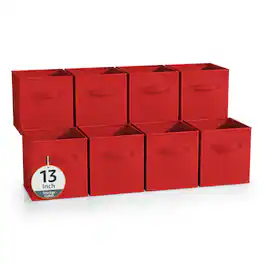 Sorbus - 13 Inch Storage Bins - Sturdy Collapsible Fabric Storage Cubes with Handle - 8 Foldable Baskets for Organizing - Red