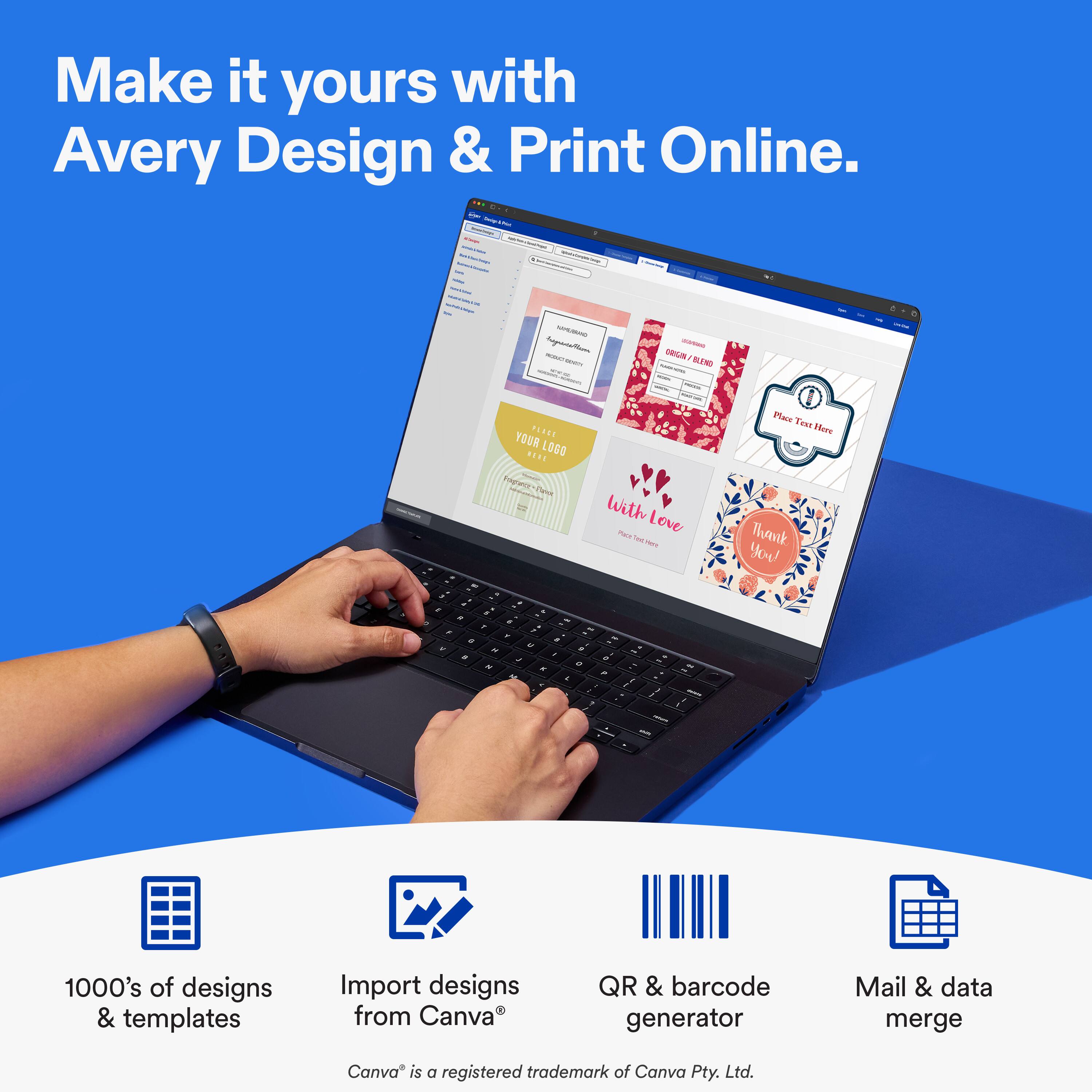 Make it yours with Avery Design & Print Online.

- ORIGIN : BLEND - - -

YOUR PANCE BEBE LOGO Yopera Panot -

With Love -

Place Text Here Thank You!

1000's of designs & templates
Import designs from Canva
QR & barcode generator
Mail & data merge

Canva® is a registered trademark of Canva Pty. Ltd.