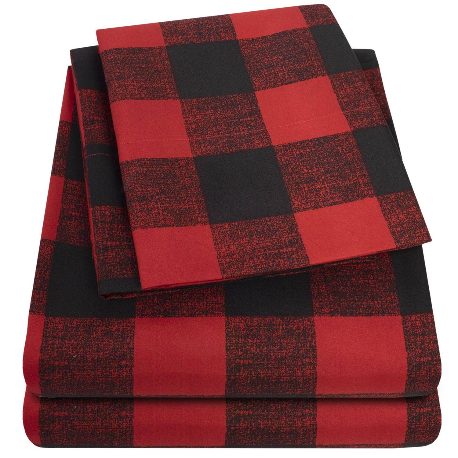 Angle. Sweet Home Collection - Buffalo 4 Piece Printed Sheet Set, Double Brushed Microfiber, California King - Black/Red.