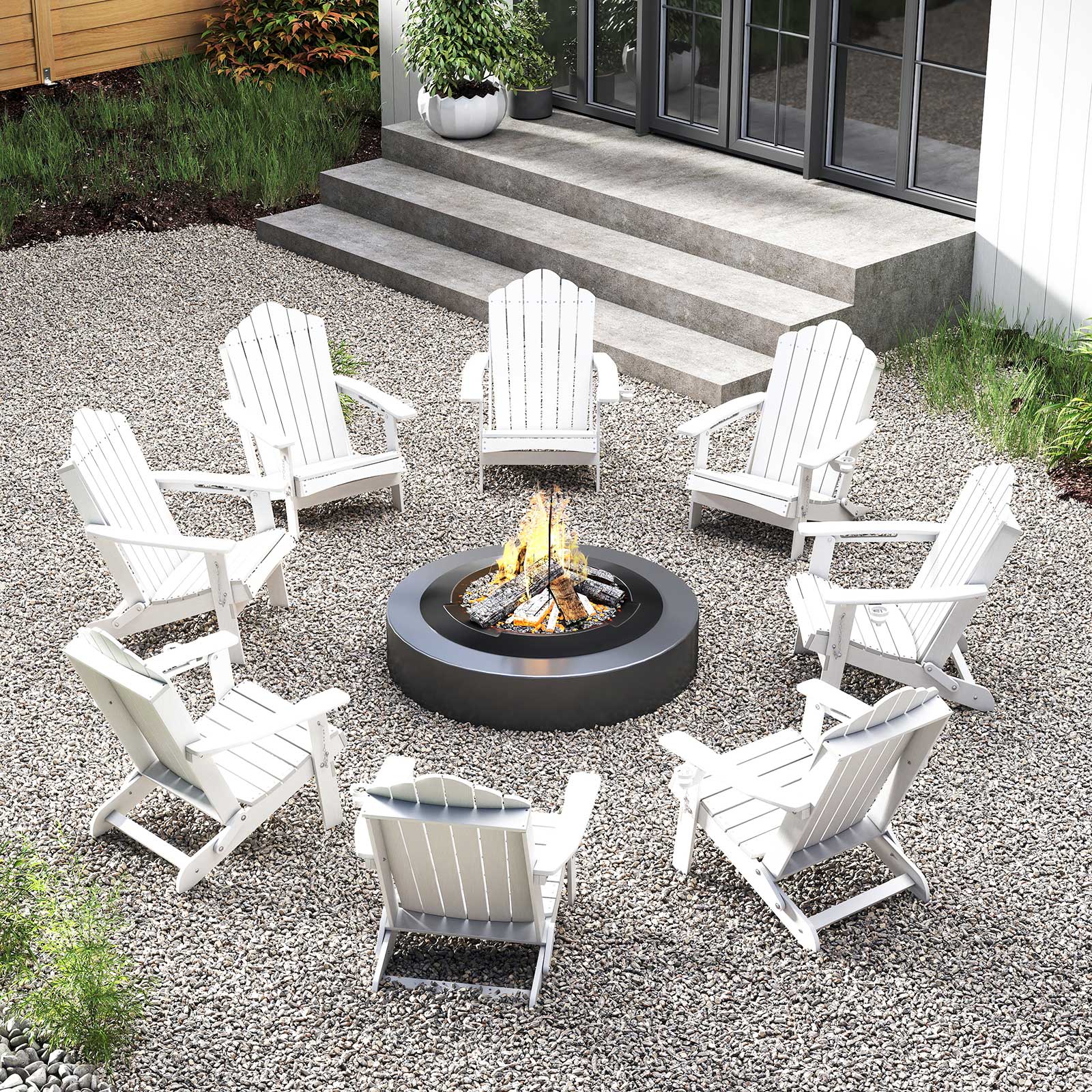 Alt View 4. Gymax - Gymax 2PCS Patio Folding Adirondack Chair Weather Resistant Cup Holder Yard White - White.