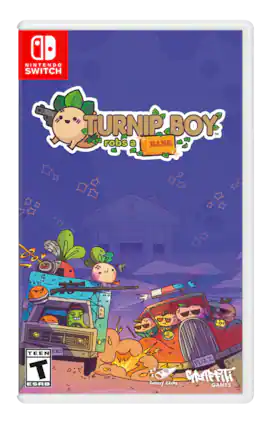 The corrected text is:
"Nintendo Switch Turnip Boy™ Robs a Bank 1 CKL3 Teen ESRB Fuzz Z Z Snoozy Kazoo Caffeine Games" - T (Teen 13+)