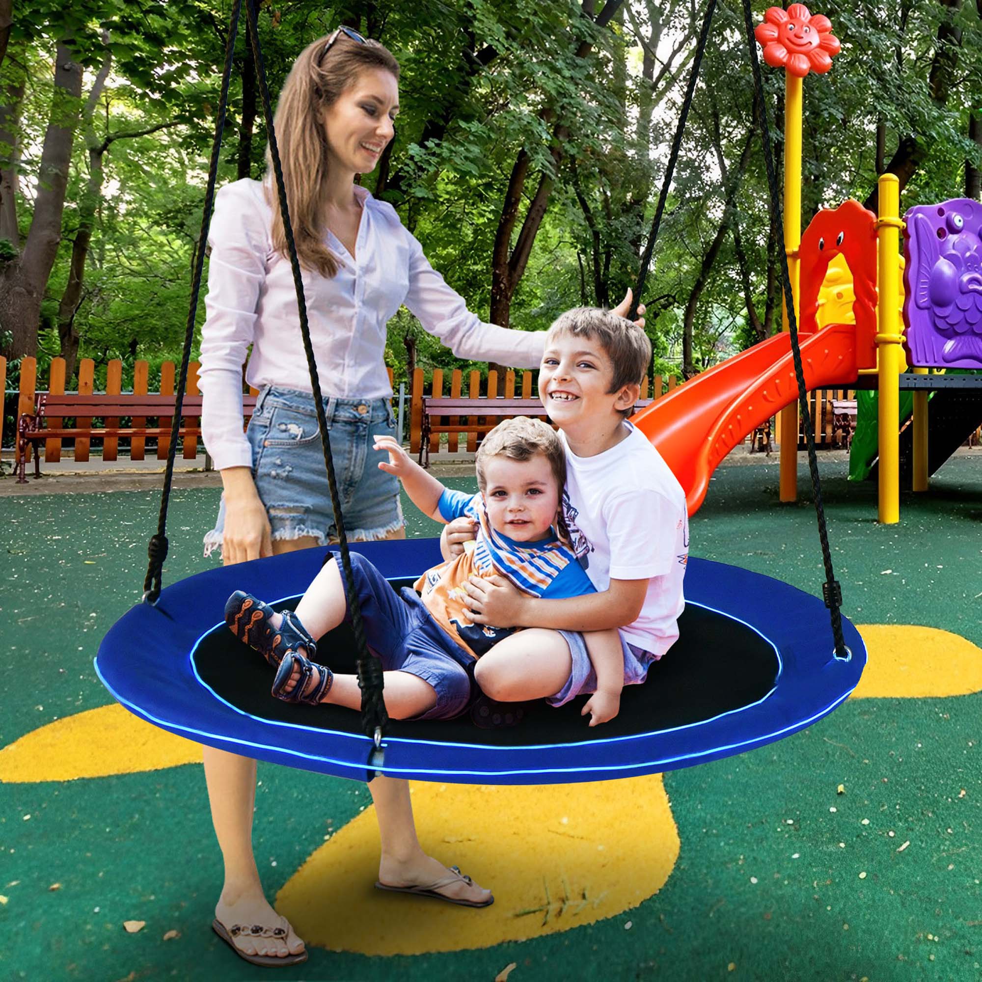 Alt View 3. Costway - Costway 40" Saucer Tree Swing 660 LBS for Kids Adults Outdoor with LED Lights - Black,Blue.