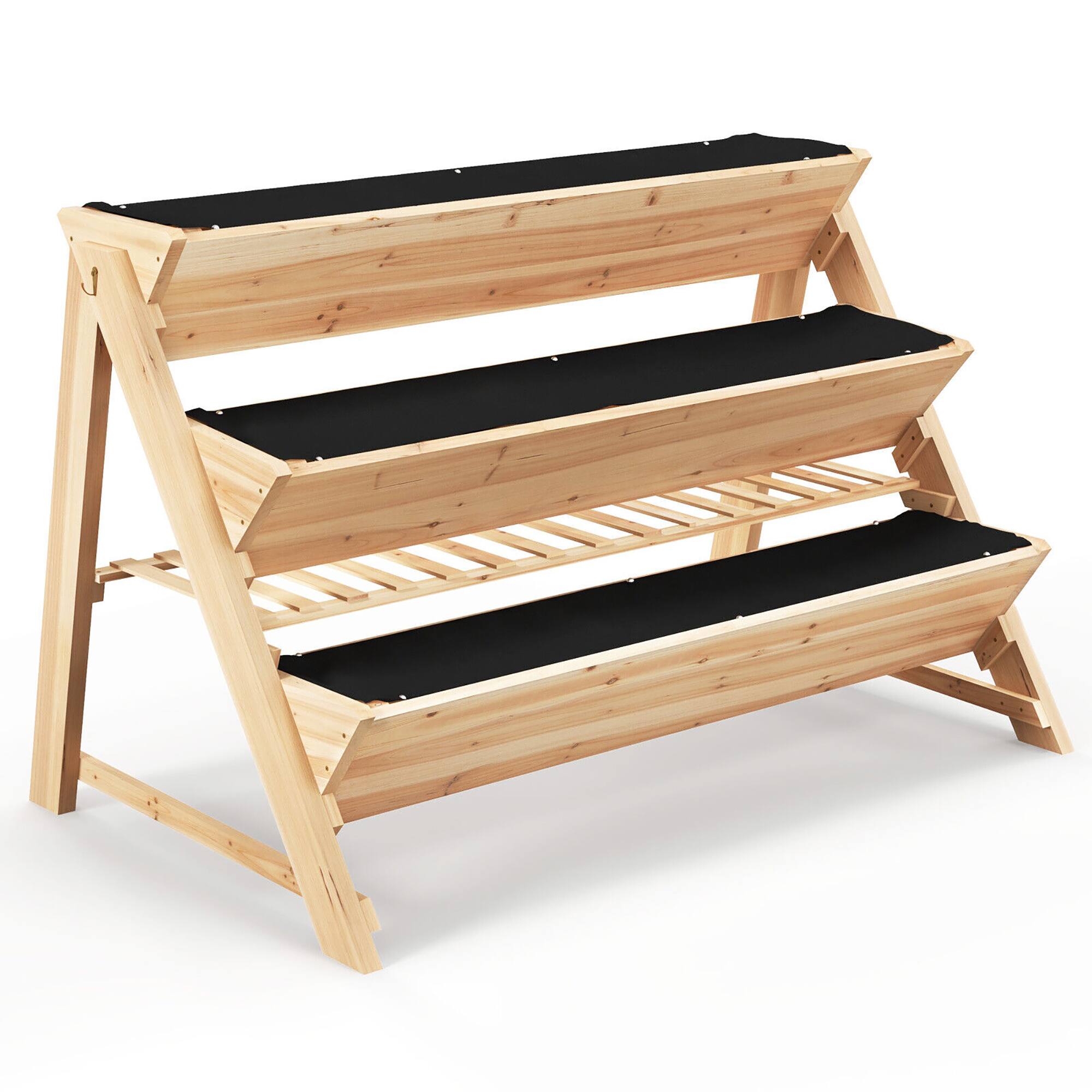 Alt View 9. Gymax - Gymax 3-tier Raised Garden Bed w/2 Side Hooks Storage Shelf Garden Planter for Flowers - Natural.