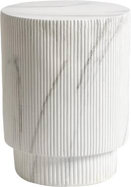 LeisureMod - Eden Modern Stone Top Round Side Table, Indoor/Outdoor Weather Resistant Accent Table, Fully Assembled - Light Gray