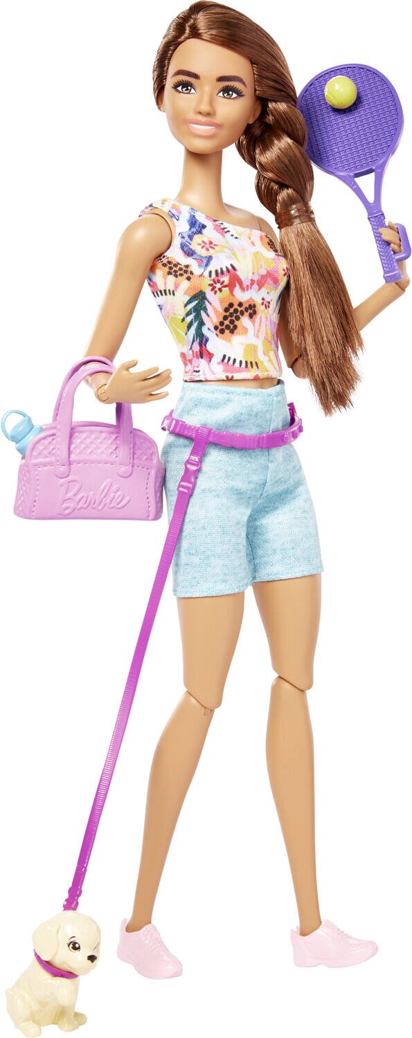 Front. Mattel - Barbie Doll with Puppy, Self-Care Roller Skates and Tennis Workout Outfit   - Collectibles - Multicolor.