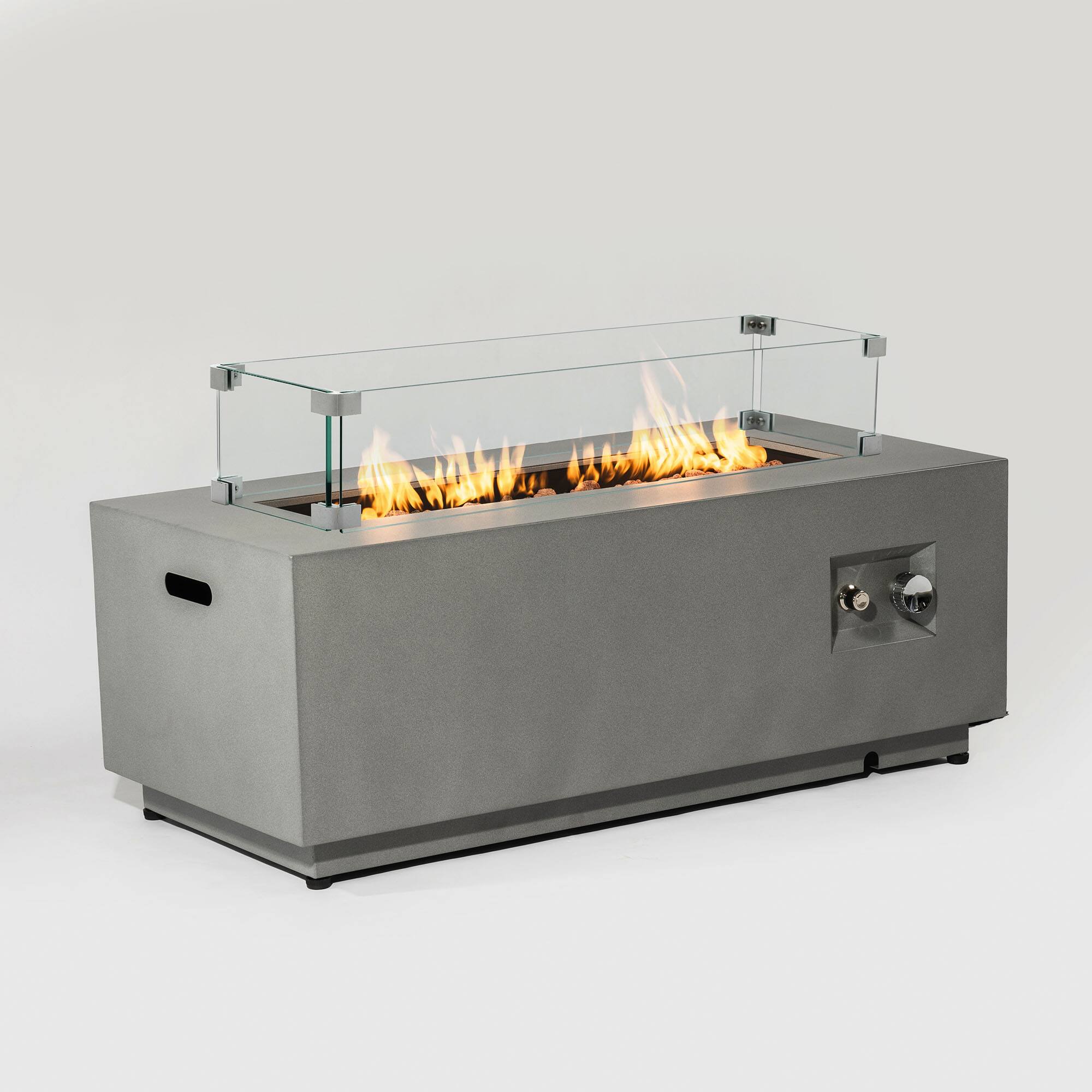 Front. Dexmalle - Dexmalle-2-Pieces Propane Gas 50000 BTU Fire Pit Table with Glass Wind Guard-Gray.