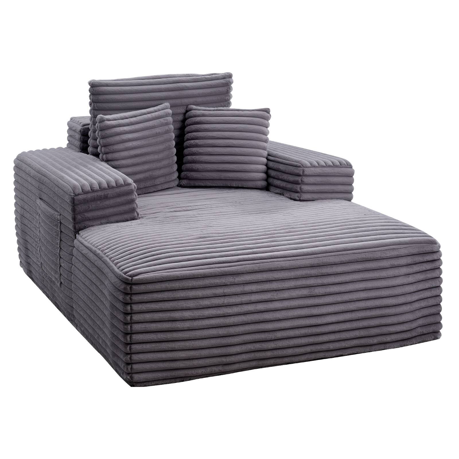 Alt View 5. VEVOR - Modern Upholstered Chaise Lounge Chair, 54-Inch Oversized Indoor Recliner with Throw Pillows and Armrests - Gray.