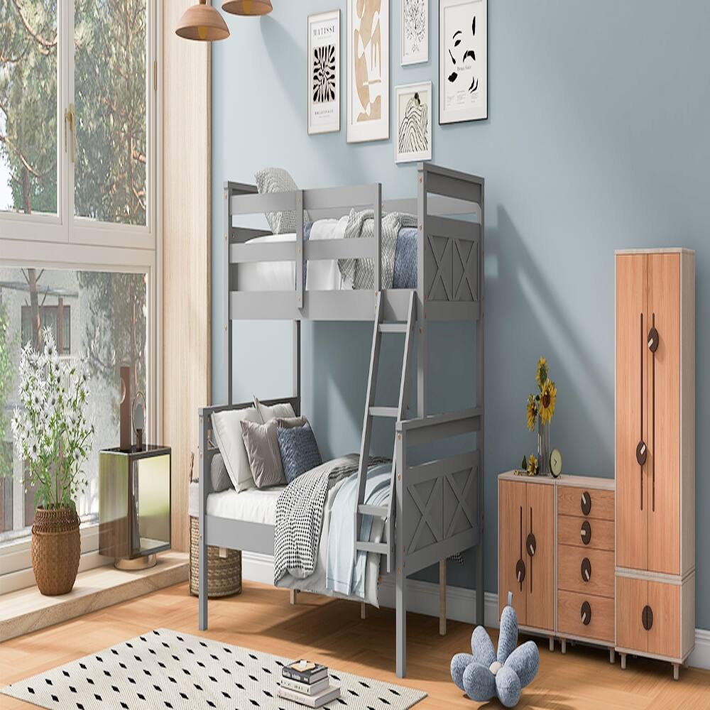 Alt View 4. Loheer - Loheer Twin Over Full Bunk Bed with Ladder and Guardrail Gray - Gray.