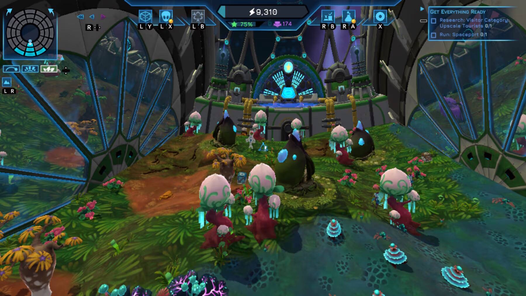 R L - Y L x L 9,310 75% 174 x R B R A x GET EVERYTHING READY Research: Visitor Category Upscale Tourists 0/1 Run: Spaceport 0/1 LR L R