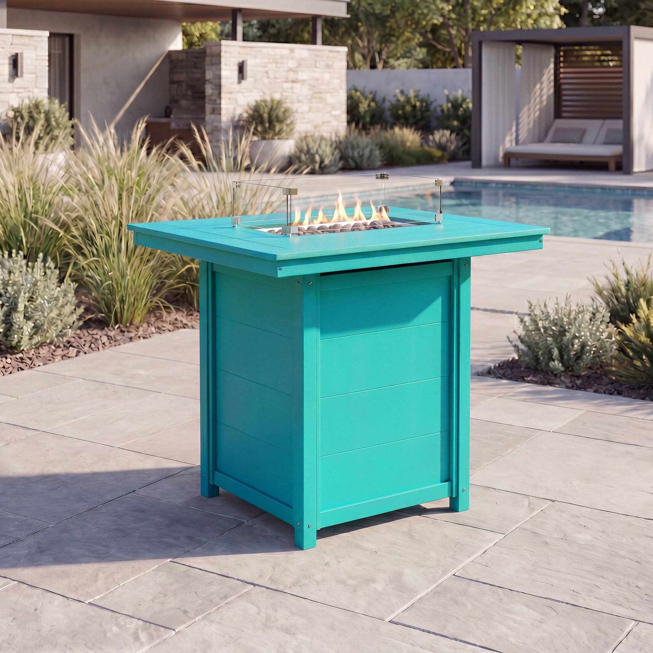 Angle. WestinTrends - WestinTrends Helios 46" Modern Outdoor Patio Gas Propane Rectangle Fire Pit Table - Turquoise.