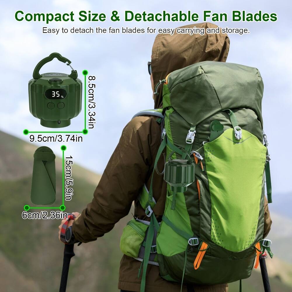 Compact Size & Detachable Fan Blades  
Easy to detach the fan blades for easy carrying and storage.  
35%  
8.5cm/3.34in  
9.5cm/3.74in  
15cm/5.9in  
6cm/2.36in