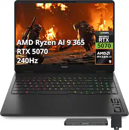 HP - Upgraded - OMEN 16 16" Gaming Laptop,AMD Ryzen AI 9 365,RTX 5070,64GB RAM,2TB SSD+1TB Docking,Backlit Keyboard,Win 11 - Black