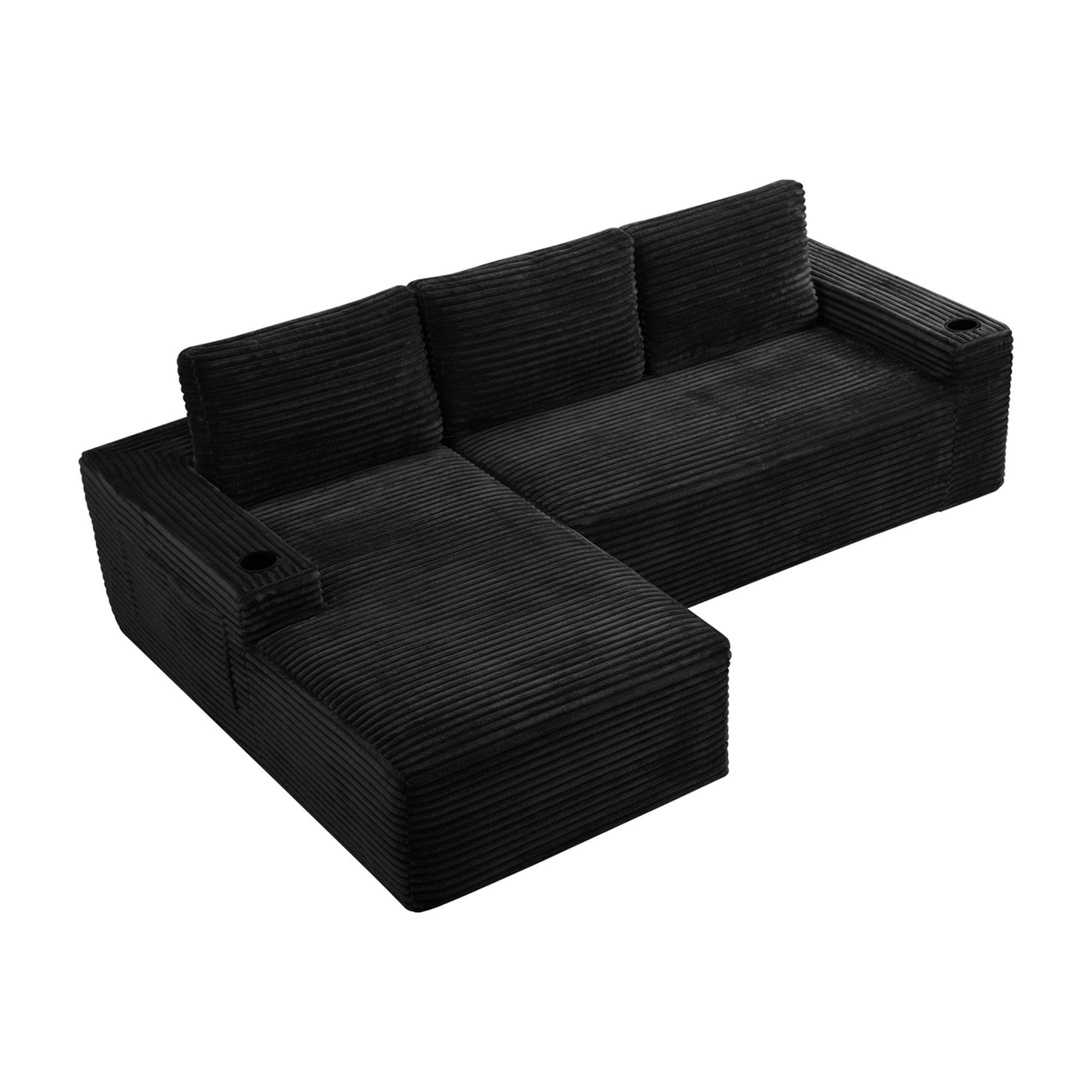 Left. Boyel Living - 104.3-Inch Corduroy Modular L-Shaped Cloud Sectional Sofa with Chaise - Black.