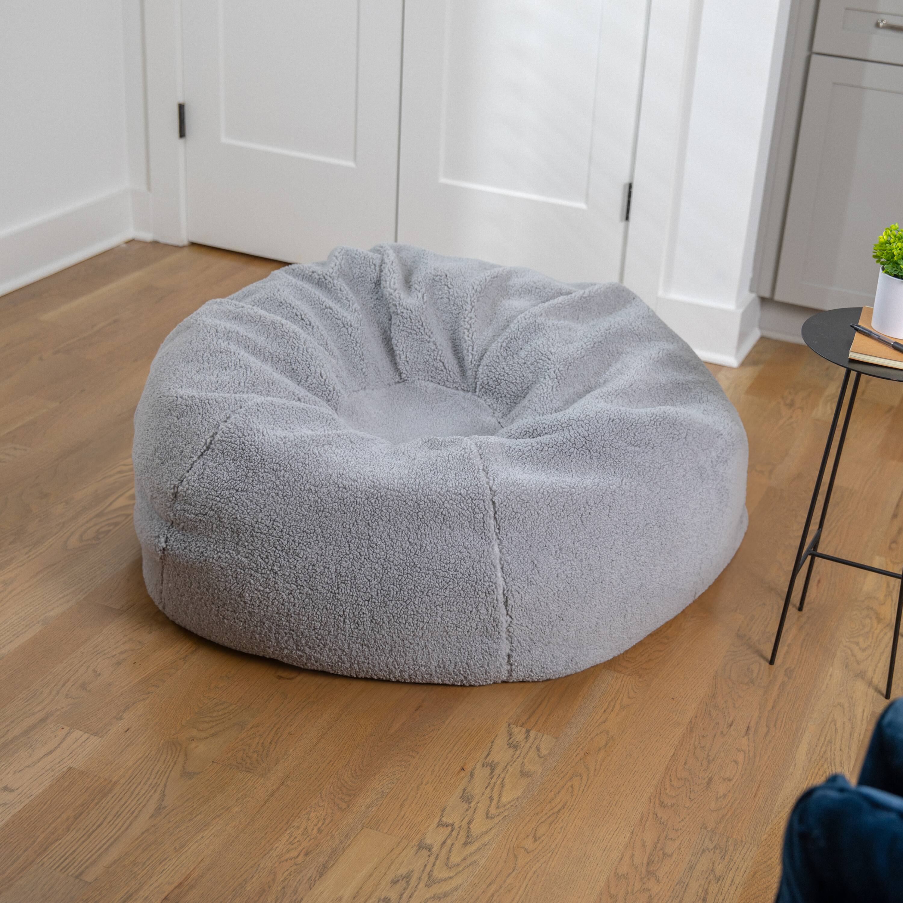 Alt View 1. Emma + Oliver - Oversized Bean Bag Chair for Kids and Adults - Gray Sherpa.