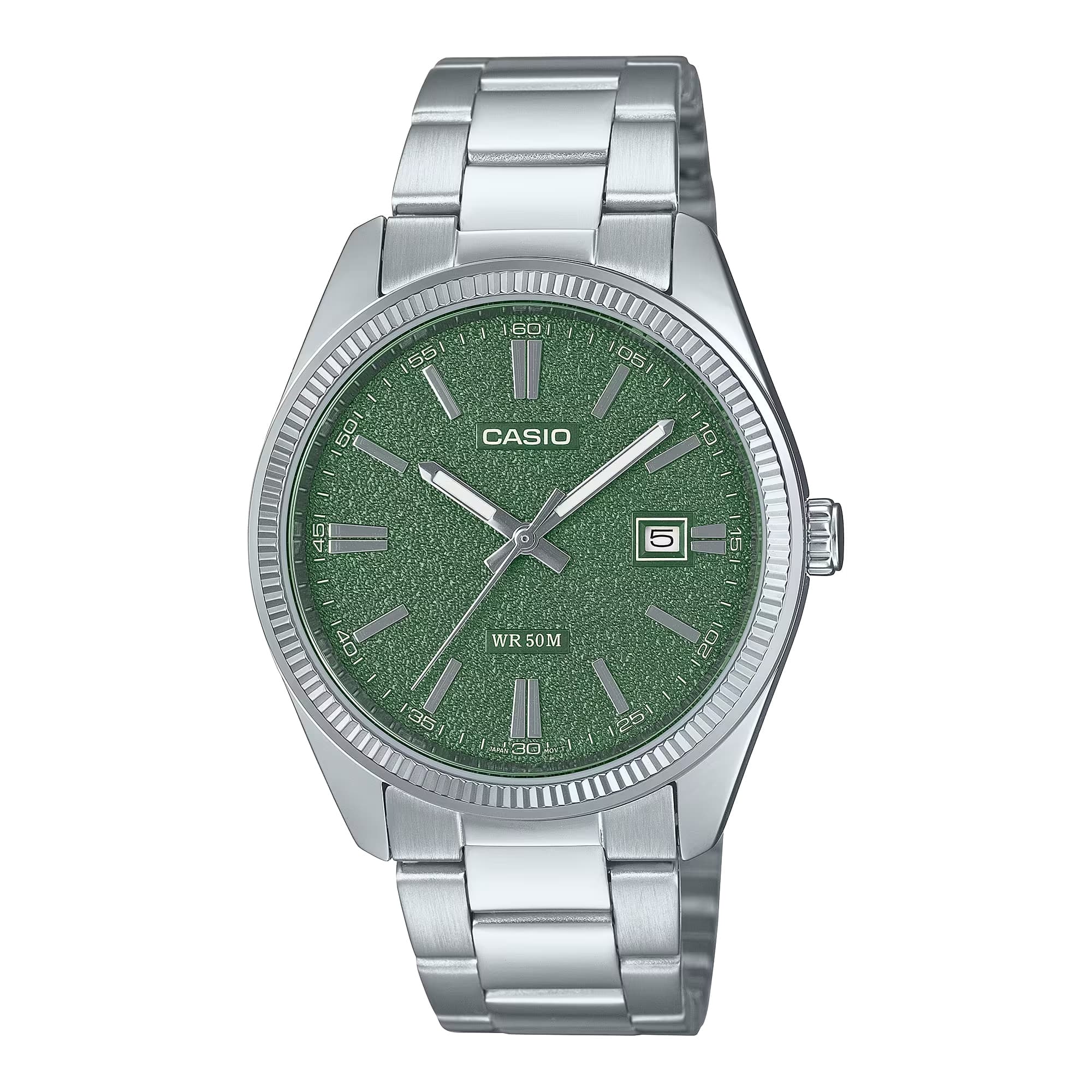 Casio - Men’s Stainless Steel Analog Watch with Green Dial - MTP-1302DA-3AVDF - Silver