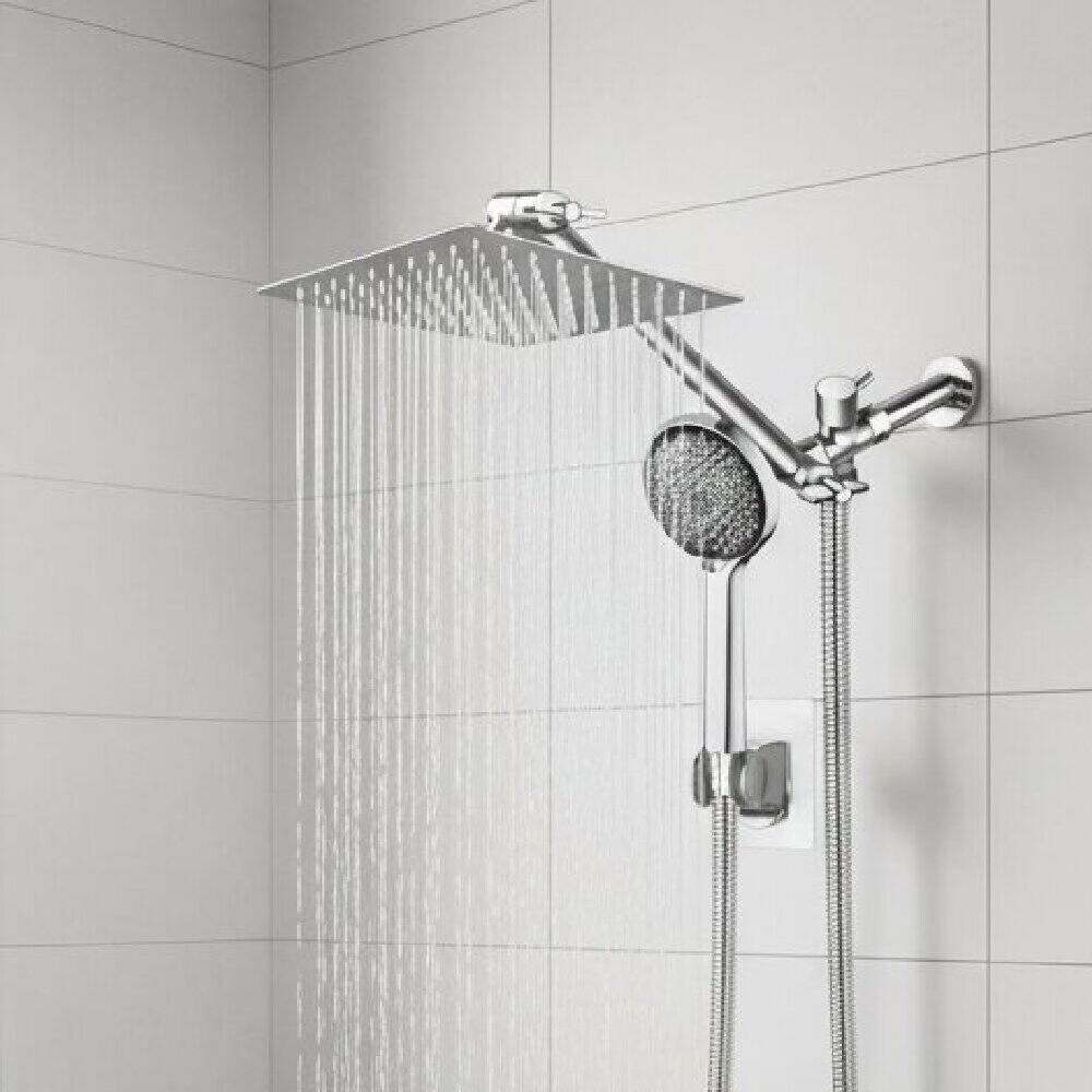 Alt View 1. Dazzed Corner - 8” Rain Shower Head & Handheld Combo with Adjustable Arm - Silver.