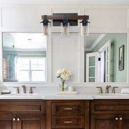 LUCKY ONE - 19in Rustic 3-Light Vanity Light, Industrial Farmhouse Bathroom Sconce with Wood Accent - Walnut