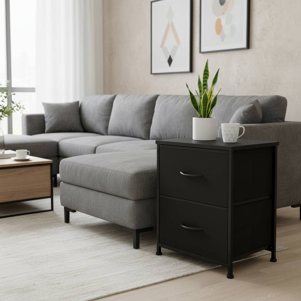 Alt View 4. AOITUN - Nightstands Set with 2 Storage Drawers - Side Table for Bedroom, Living Room, Closet, College Dorm, 20" Height, Black - black.