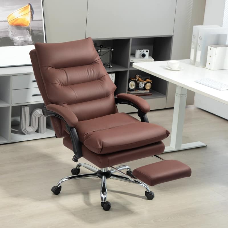 Anysun - Double-tier Padding Microfibre Massage Reclining Office Chair with Footrest, Swivel Wheels - Coffee