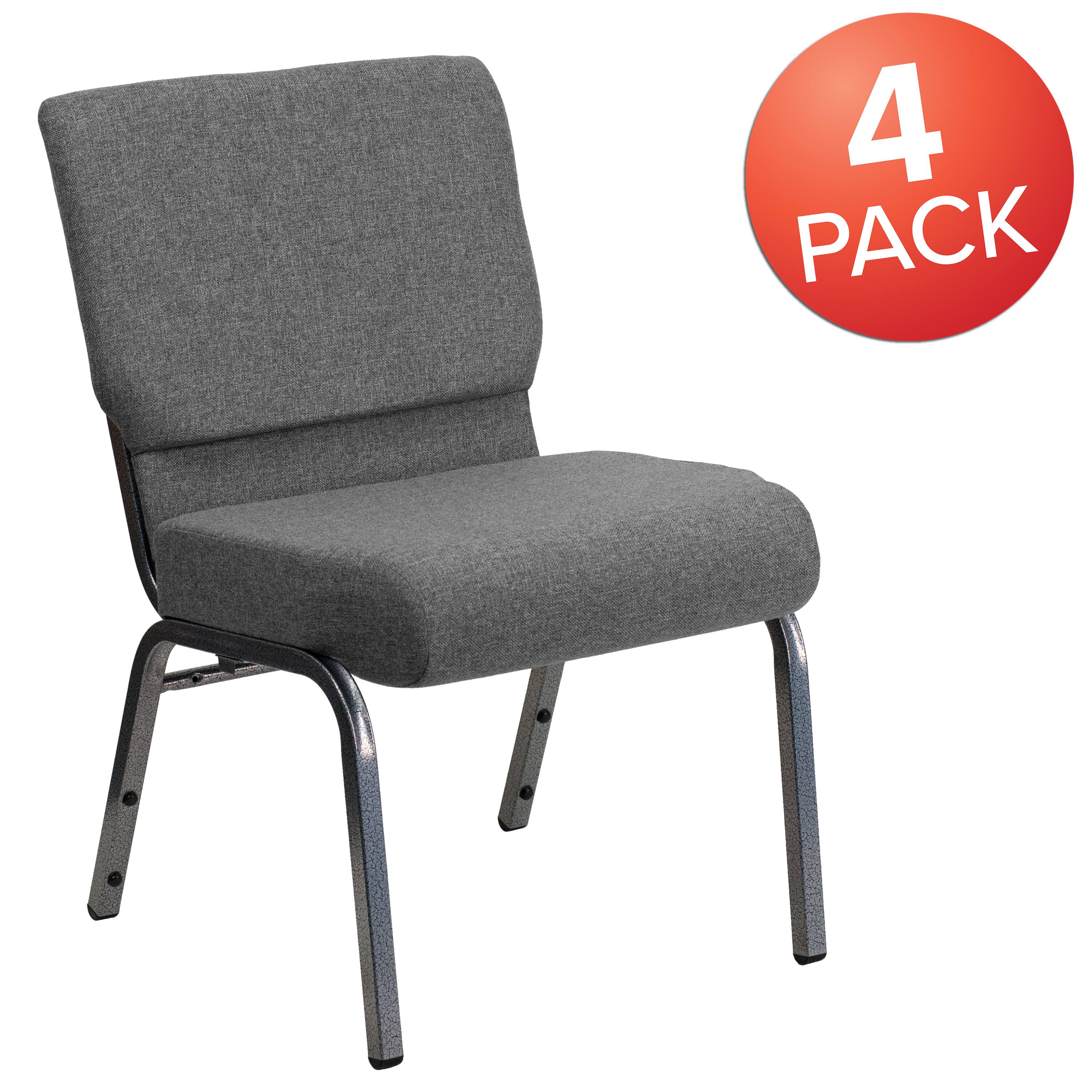 Emma + Oliver 4 Pack 21''W Stacking Church Chair Gray Fabric/Silver ...