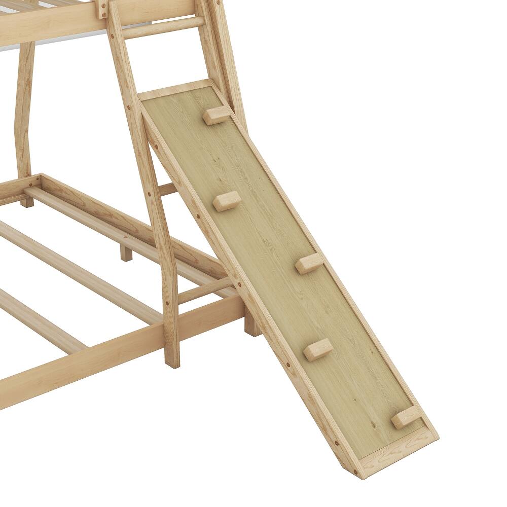 Alt View 3. Loheer - Loheer Twin Over Queen House Bunk Bed with Climbing Net Ramp Natural - Natural.