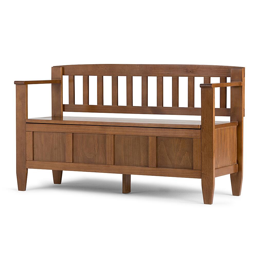 Angle. Simpli Home - Brooklyn Entryway Storage Bench - Medium Saddle Brown.