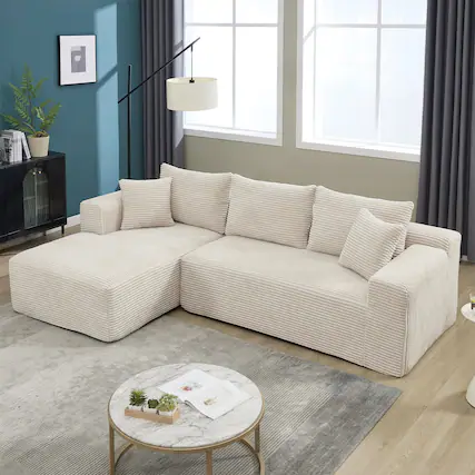 Front. Boyel Living - Beige Stripe 3 Seat L-Shape Modular Sectional Sofa Couches with Memory Foam for Living Room (Left Facing Chaise) - Beige.