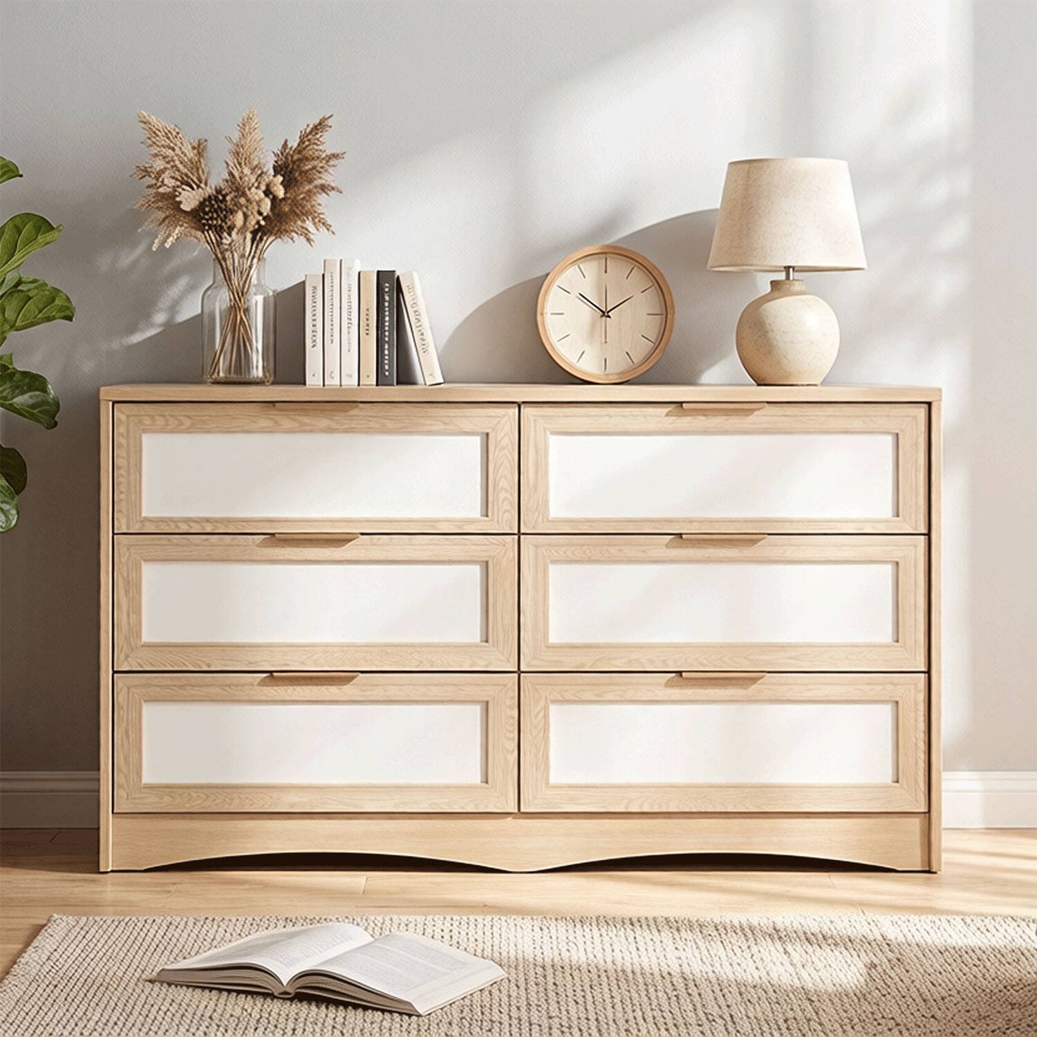 Angle. Z-Edge - 6 Drawer Double Dresser for Bedroom - Natural.