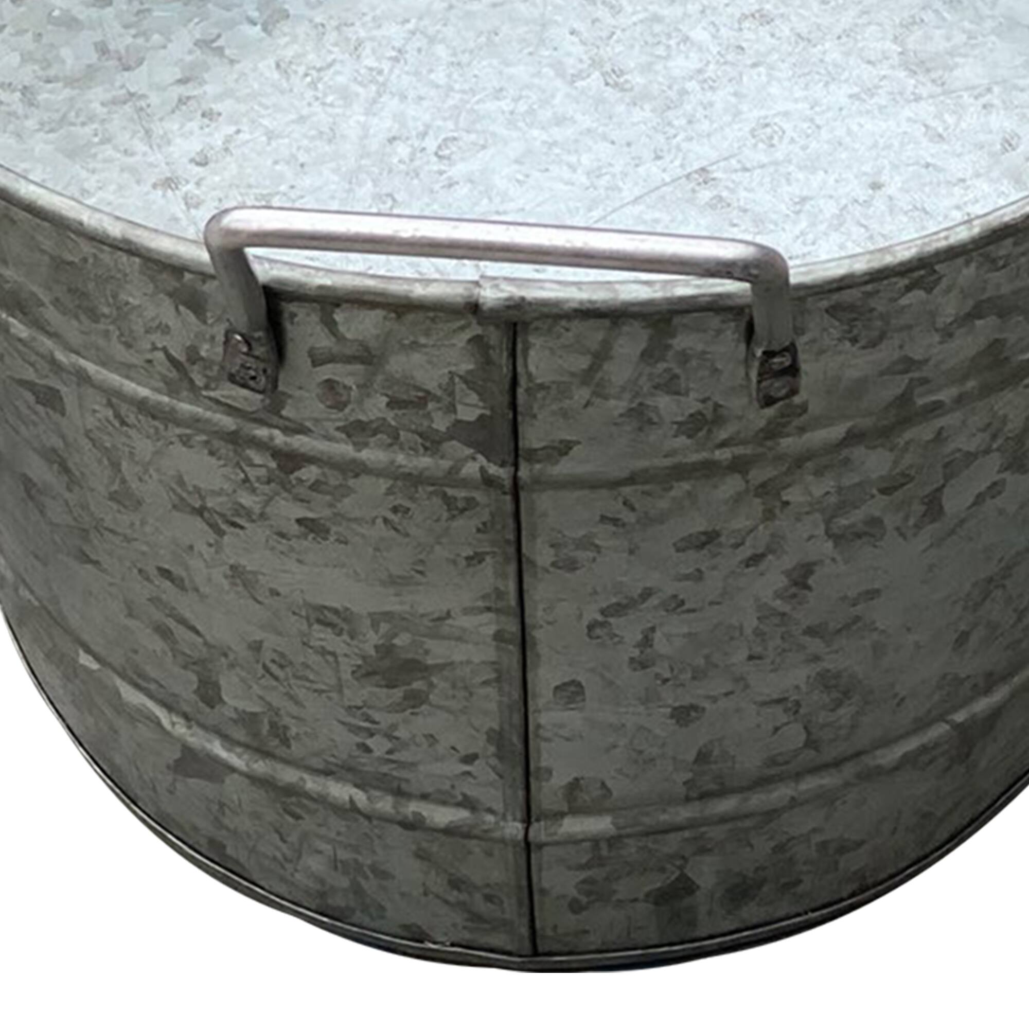 Alt View 2. Manhattan Lane - Thea Embossed Design Oval Shape Galvanized Steel Tub with Side Handles, Large - Silver.