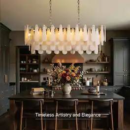 Siljoy - 40-in Rectangular Alabaster Chandelier 10 E12 Lights Adjustable Chain for Kitchen Island Dining Room - Brass