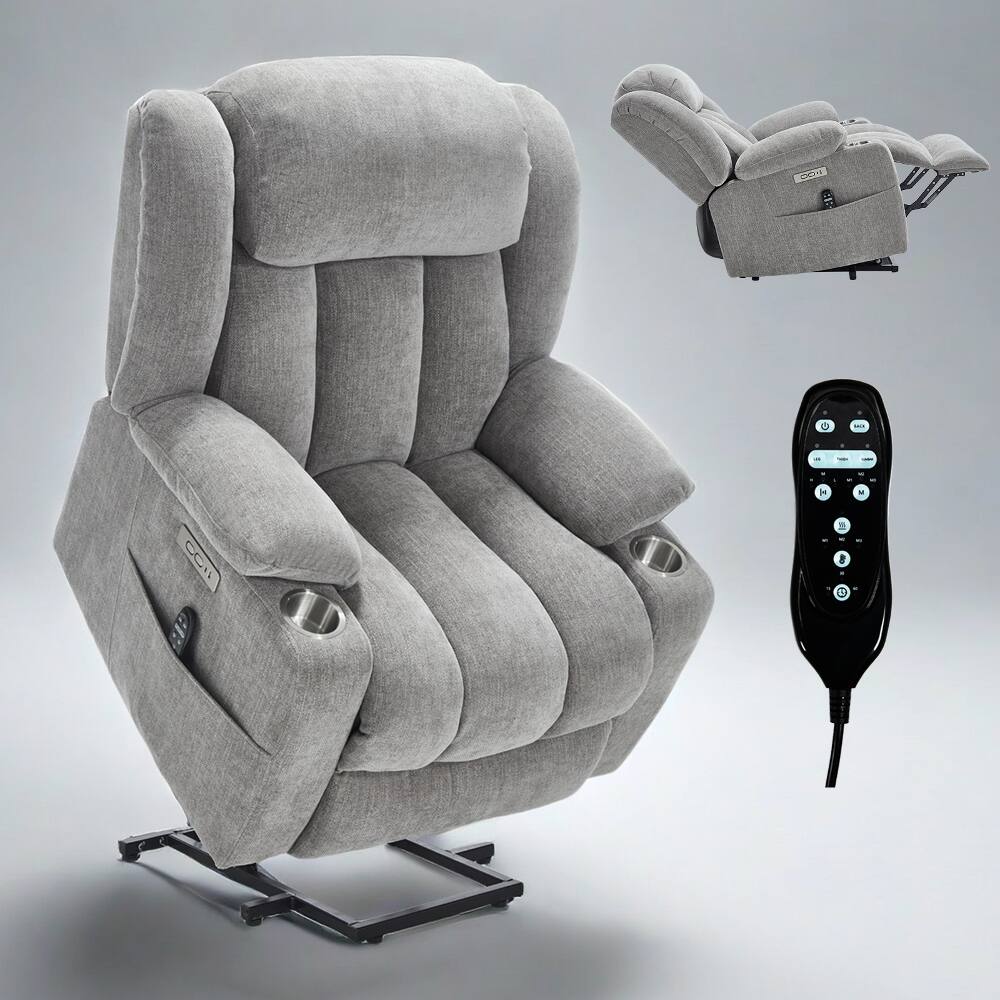 Alt View 7. Ropilly - Ropilly 350 lbs heavy duty power lift recliner, chenille power lift chair with massage and heat, light grey - Grey.