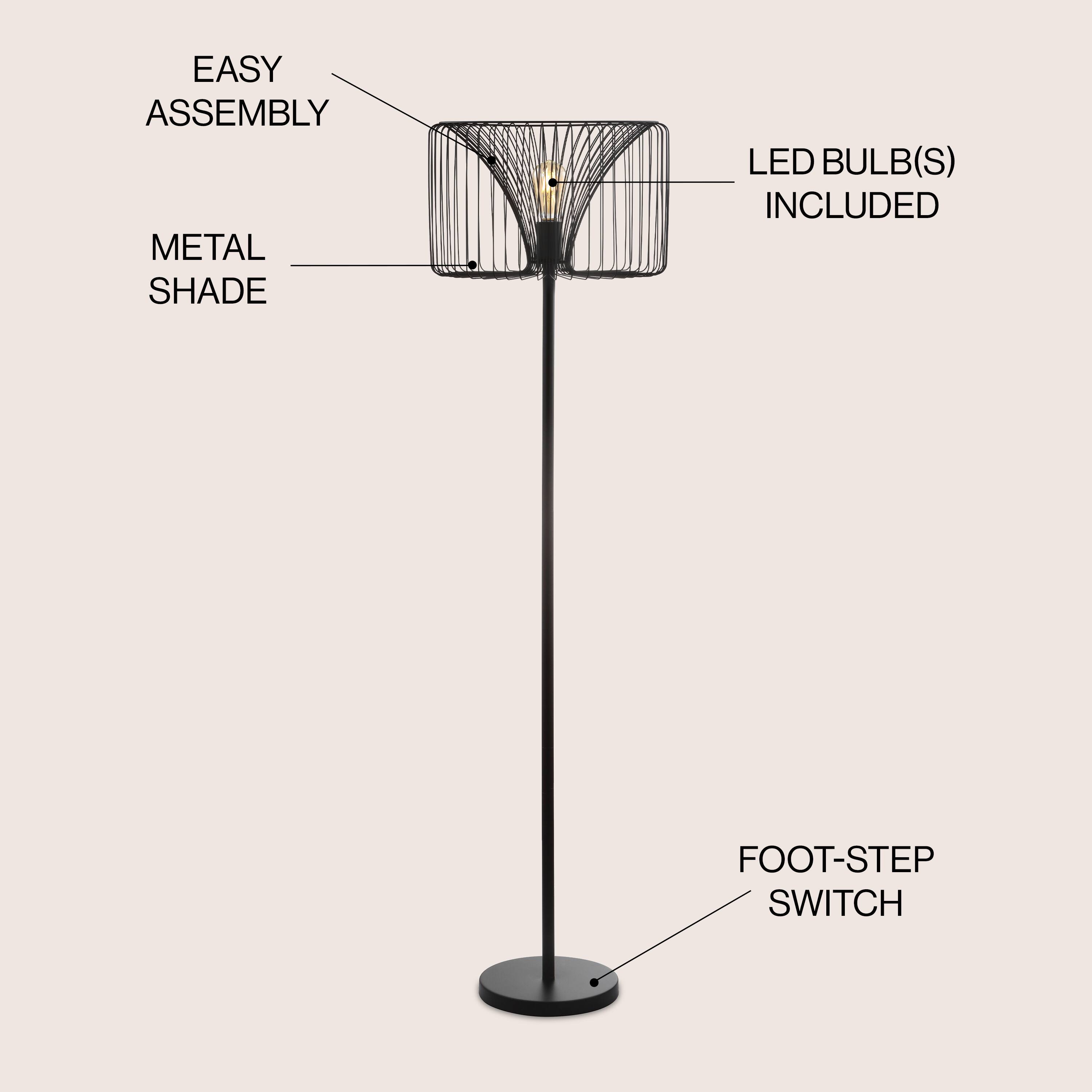 EASY ASSEMBLY  
METAL SHADE  
LED BULB(S) INCLUDED  
FOOT-STEP SWITCH