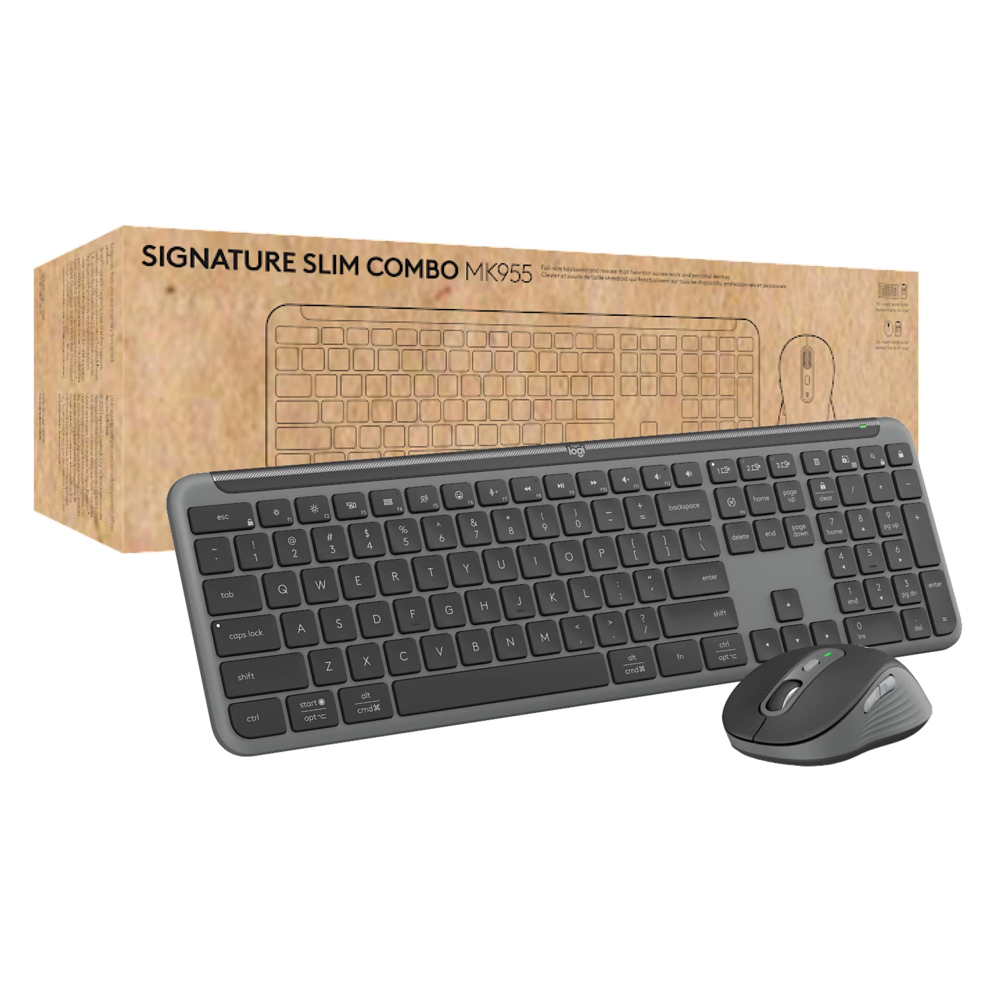 Logitech - Signature Slim MK955 For Business Full-Size Wireless Scissor Keyboard and Mouse Bundle With Quiet Typing & Clicking - Graphite